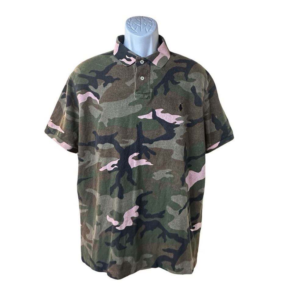 Polo Ralph Lauren Custom Slim Fit Camo Polo Shirt XL Pink Green Camouflage